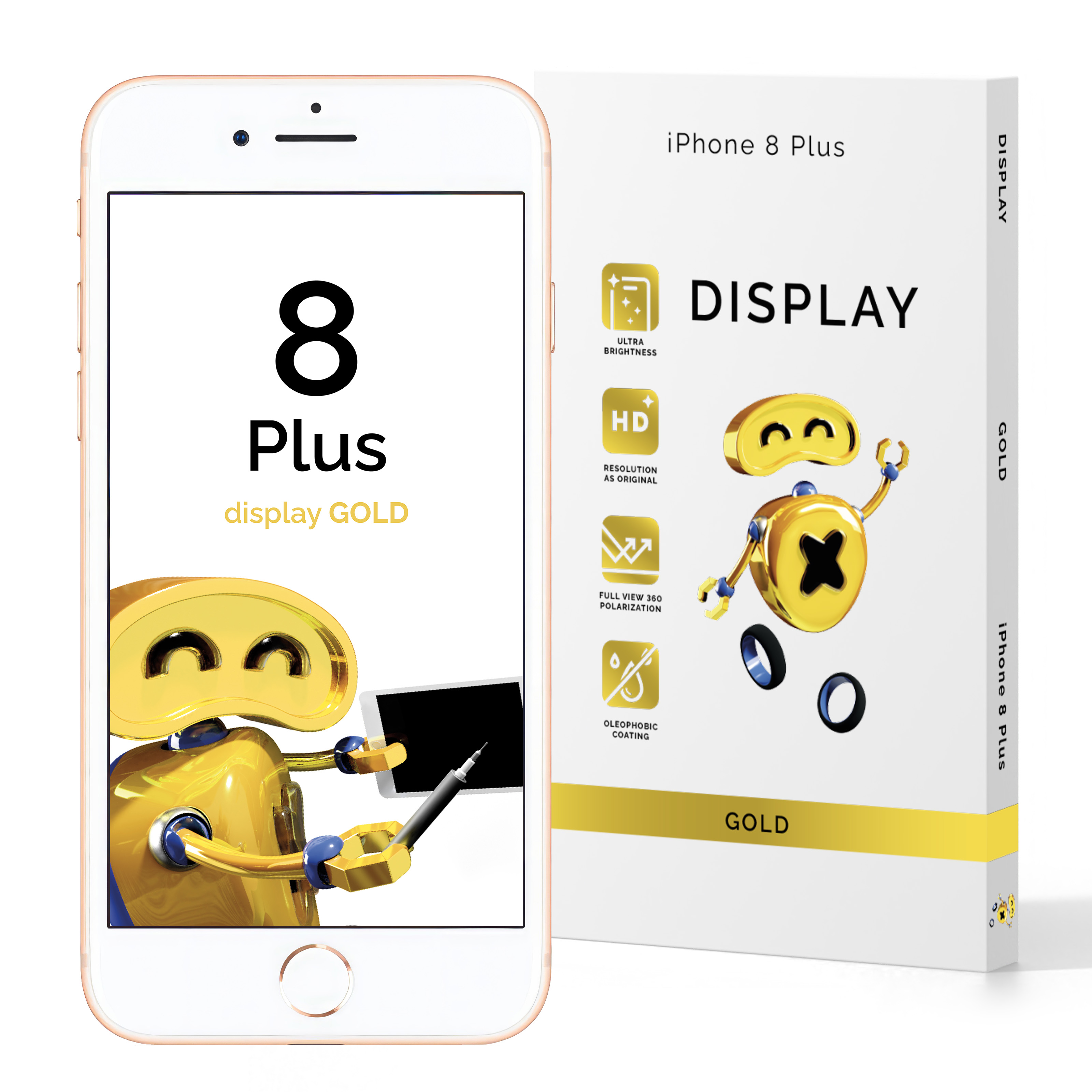 Display Lcd + Touch Screen Per Apple Iphone 8 Plus Bianco Qualità Eccellente Gold